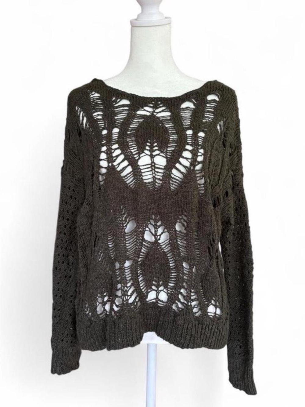 American Eagle Open Knit Sweater in Dark Olive